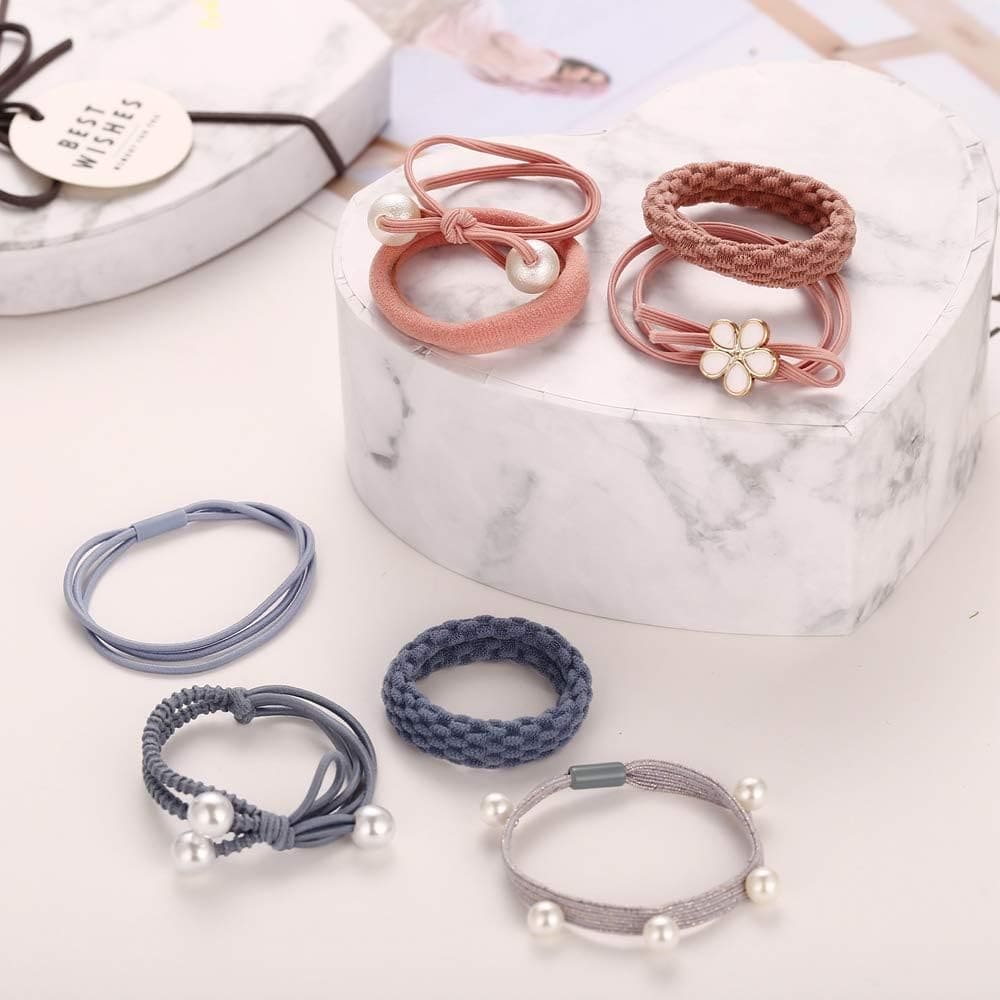Set Of 8 Elastic Ponytail, Faux Pearl Hair Ties Elastic Hair Bands Ropes, Hair Elastics Scrunchies Ponytail Holders, Hair Accessories For Women Girls Set Of 8 Elastic Ponytail, Faux Pearl Hair Ties Elastic Hair Bands Ropes, Hair Elastics Scrunchies Ponytail Holders, Hair Accessories For Women Girls